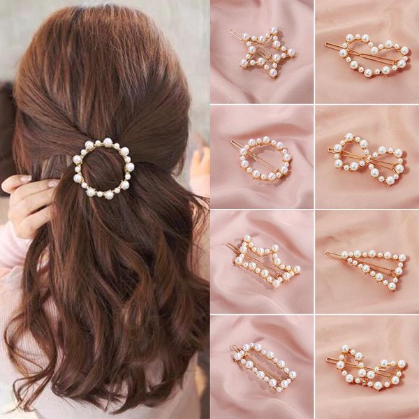 

fashion pearl frog buckle hair clip korea headwear word clip liu seaside clip girl hairpin hair accessories jbzhj, Black