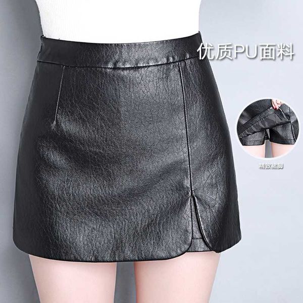 

new 2020 autumn women winter pu leather shorts skirts female casual mini skirt ladies mid waist black short pants plus size 4xl, White;black