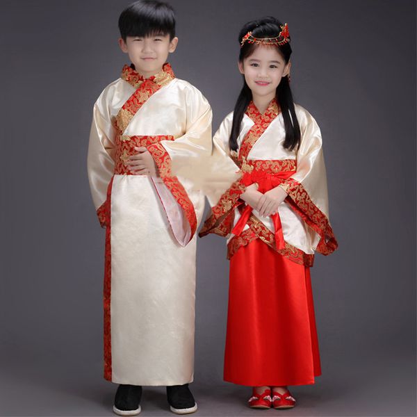 

hanfu traditional chinese clothing for girls chinese suit kids tang dynasty costume boys opera stage outfits clothes dnv10934, Black;red