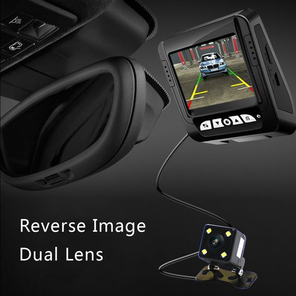 

new car dvr camera dash cam dual lens full hd 1080p 2.4" ips front+rear blue mirror night vision video recorder parking monitor