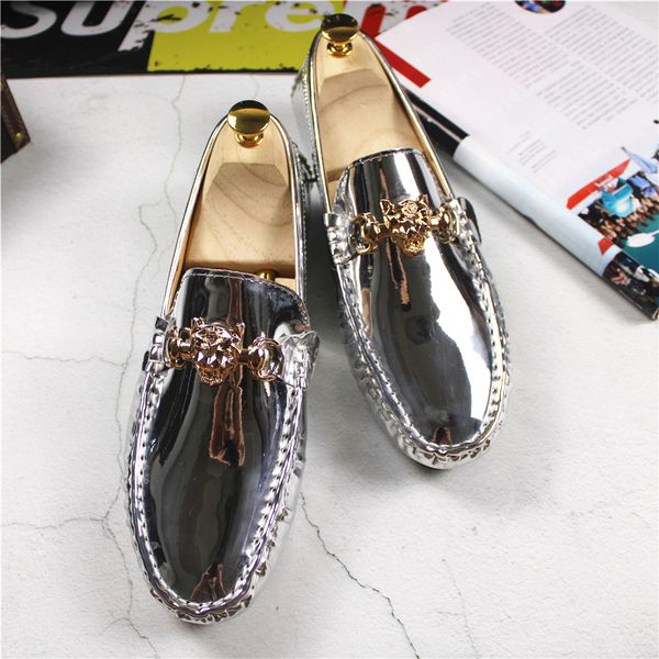 

new fashion young casual loafers shoes large size 47 48 patent leather handmade men shoes rubber non-slip driving men footwear, Black