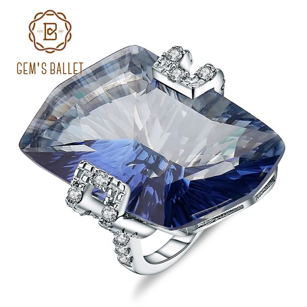 

gem's ballet 21.20ct natura iolite blue mystic quartz gemstone cocktail rings 925 sterling silver fine jewelry for women cj191205, Slivery;golden