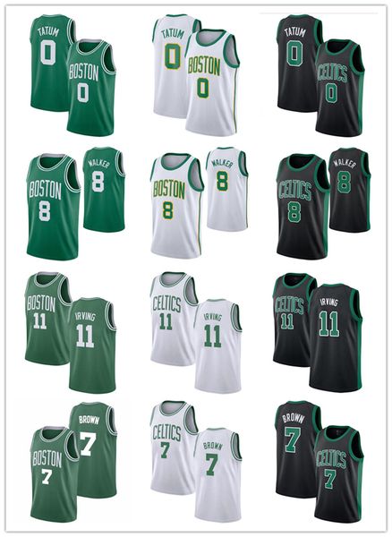 

men youth boston celtics 0 tatum 8 walker 11 irving 7 brown white green black 2019/20 city edition nba player jersey, Black;red