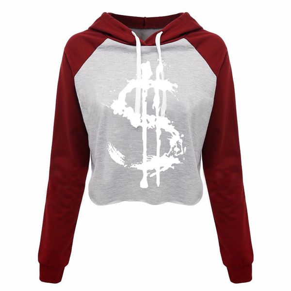 

money sign womens crop hoodie money cash symbol american dollar design $ printed cropped pullover sweatshirt xs-2xl, Black