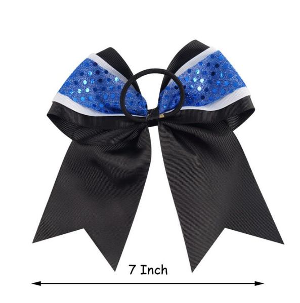 

8 inch three layers grosgrain ribbon hair tie cheerleading bows elastic hair band striped patchwork girls bows hair accessories, Slivery;white