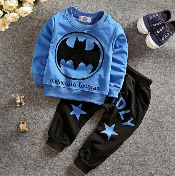 

children spring and autumn set 2019 boys bat cartoon two-piece boys cotton sweater + pants two-piece children's sportswear, White