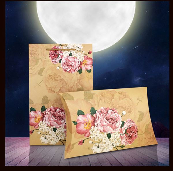 

peony flower box with handle bag set large pillow shape gift boxes packaging for wedding party