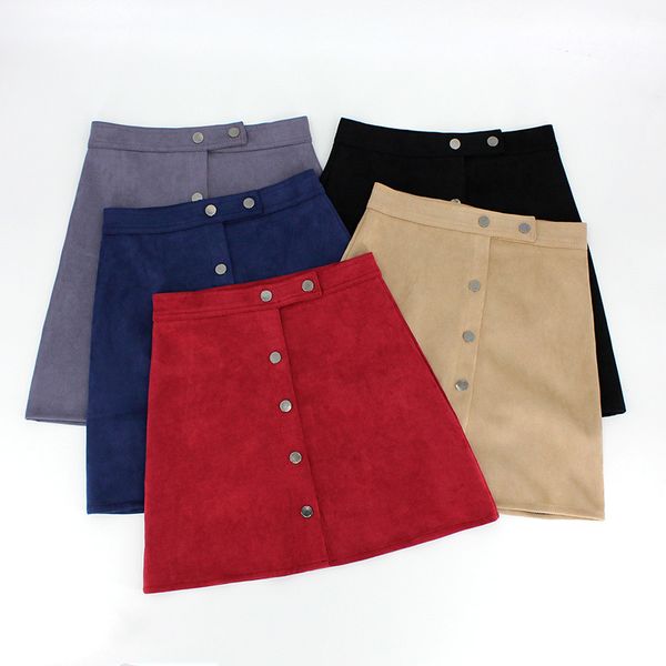

winter women casual mini skirt high waist suede leather button pencil skirts party saia korean style split bodycon, Black;gray