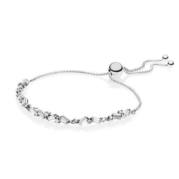 

new 100% 925 sterling silver 597558cz glacial beauty sliding bracelet fit diy charm women original fashion jewelry gift, Golden;silver