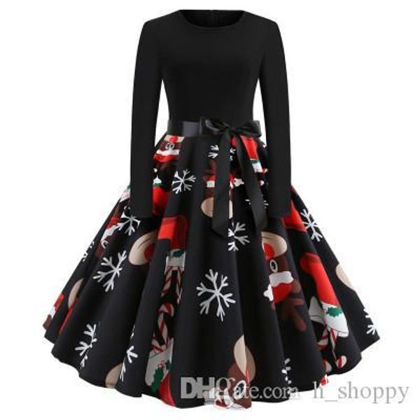 

рождество винер женщины весна лонд платье свободные ретро печати круглый-образным вырезом с длинным рукавом элегантные платья коктейль, Black;gray