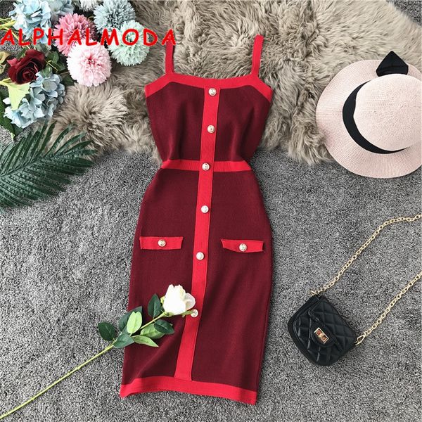 

alphalmoda блок цвет полосатый плотный эластичный трикотаж бак платье однобортный кнопки дамы вечернее сексуальный тела con шагом вязать пла, Black;gray