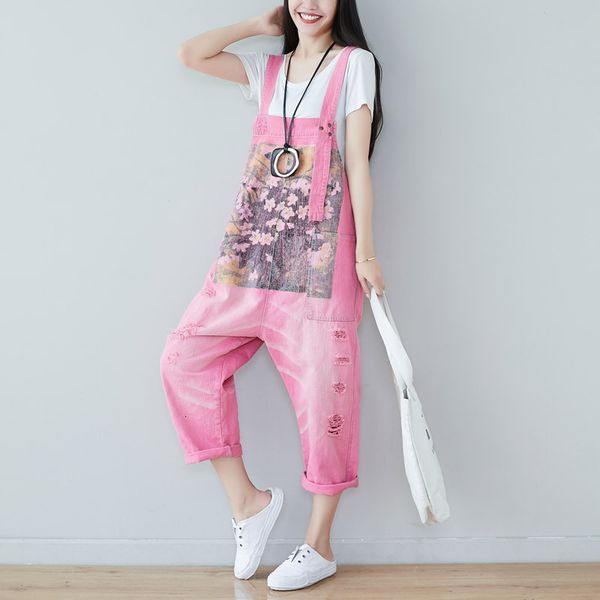 

one shirt with water new do used elegant and quiet printing jeans holes will ma xianshou salopettes loose directly canister, Blue
