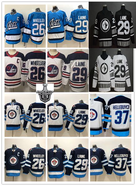 

Mens Winnipeg Jets Blake Wheeler Jersey Stitched #26 Blake Wheeler#37 Connor Hellebuyck #29 Patrik Laine Winnipeg Jets Jersey