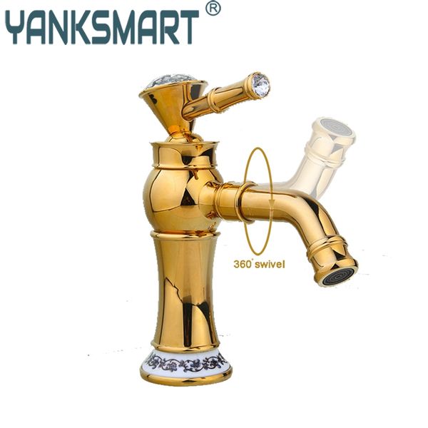 

yanksmart new arrival bathroom basin faucet gold finished brass mixer tap torneiras para banheiro deck mounted faucets