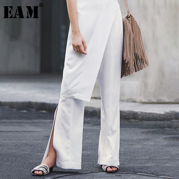 

eam] 2019 new spring autumn high waist loose irregular side vent long wide leg pants women trousers fashion tide jy385, Black;white