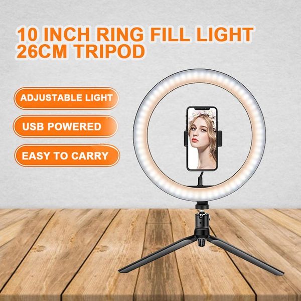 

10 inch ring fill light 26cm tripod bracket phone holder for dimmable makeup selfie ring led light for live broadcast