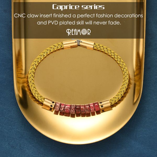 

reamor men detachable handmade diy bracelets natural stone gold black silver stainless steel wire bracelet bangle women jewelry, Golden;silver