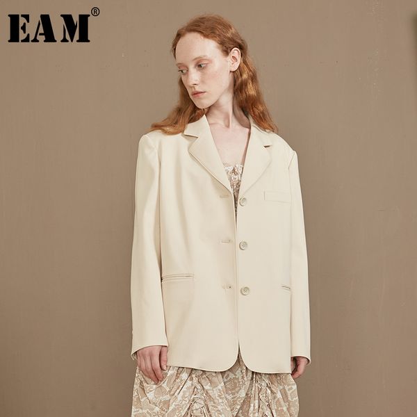 

eam] loose fit casual singble breasted khaki jacket loose new lapel long sleeve women coat fashion autumn winter 2019 1a066, Black;brown