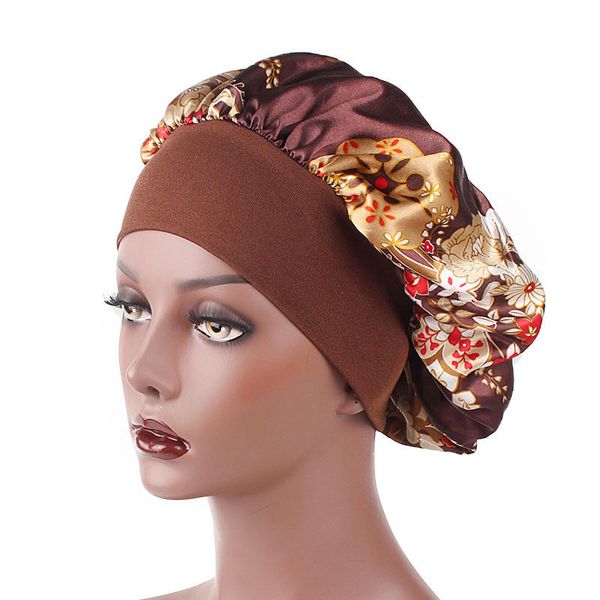 Длинный Уход за волосы Женщин Цветочной атласной Bonnet Cap Night Sleep Hat Silk Глава Wrap Adjust шапочка для душа Аксессуары для волос 30pcs