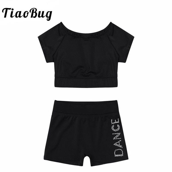 

tiaobug девушки черный с коротким рукавом танкини растениеводство топ шорты набор ребенок балет танец спорт тренировки гимнастика костюмы де, Black;red