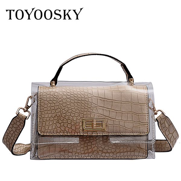 

toyoosky fashion women crocodile pattern leather chain messenger bag clear pvc ladies crossbody bags woman purse bolsas mujer