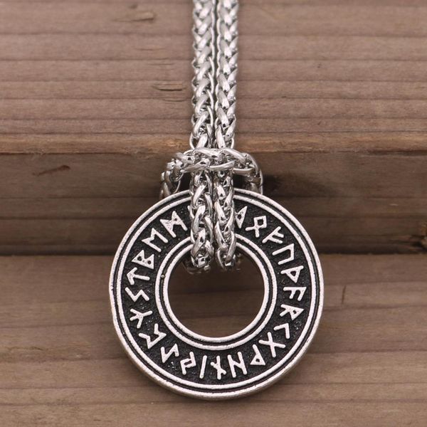 

nostalgia viking runes jewelry runic amulet circle pendant necklace nordic talisman, Silver