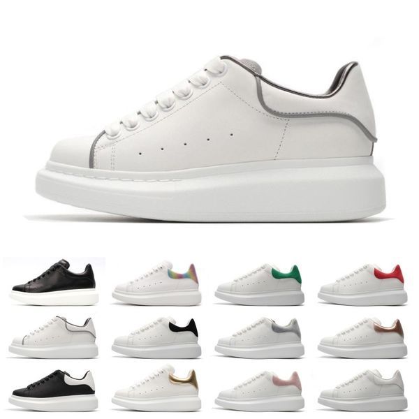 

2019New Designer 3M reflective white black leather casual shoes for girl women men pink gold red fashion comfortable flat sneakers size36-44