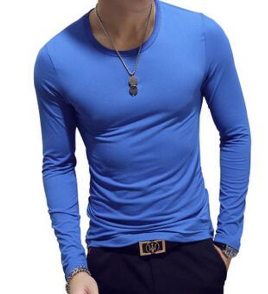 

ecttc 2019 autumn winter men new casual cotton elasticed long sleeve t-shirt v collar men slim solid european style t shirt, White;black