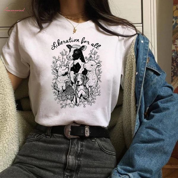 

t shirt women summer t shirt o neck tee print casual short sleeve harajuku gift for vegan shirt, White