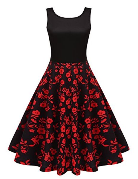 

uch women sleeveless lace patchwork cocktail party swing skater dress, Black;gray