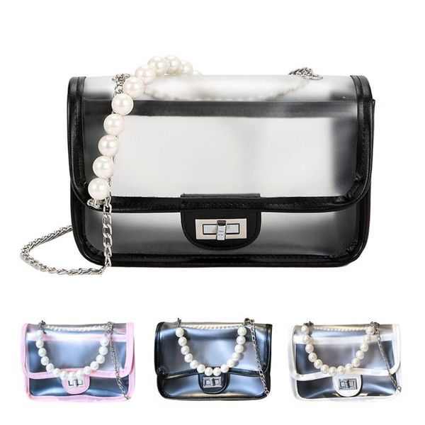 

pearl chain jelly shoulder bag fashion girl pearl crossbody women cute waterproof solid color shoulder crossbody bag sac #800