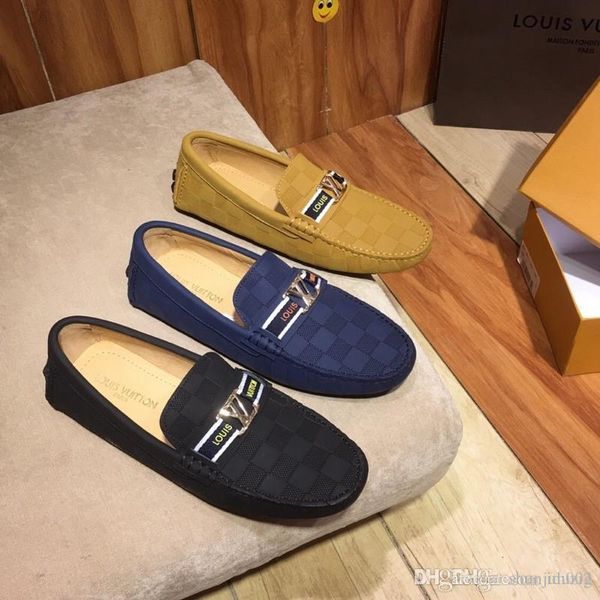 

19ss italy brand men women cow leather low heel dress suit shoe slip-on metal buckle moccasins flats casual embroidery bee, Blue;gray