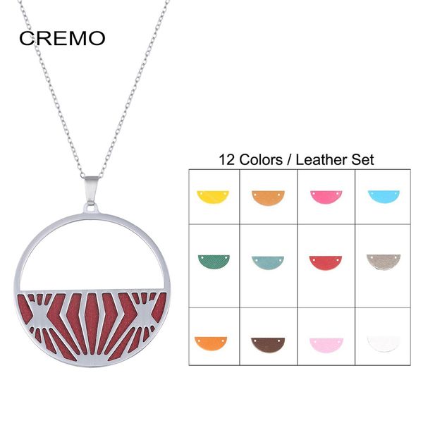 

cremo stainless steel charm necklace interchangeable leather chain big necklaces & pendants for women jewelry georgette, Silver