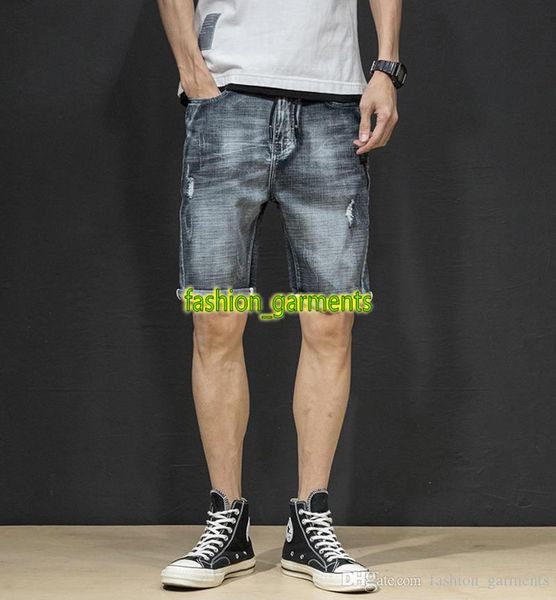 

2019 summer new mens denim shorts mens hole stretch shorts mens designer summer shorts pants fashion jeans, Blue