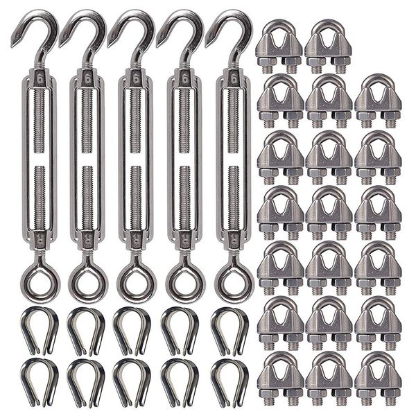 

304 stainless steel turnbuckle m6 wire rope tension tensioner strainer and m3 wire rope clips, 1/8 inch cable railing kit for wo