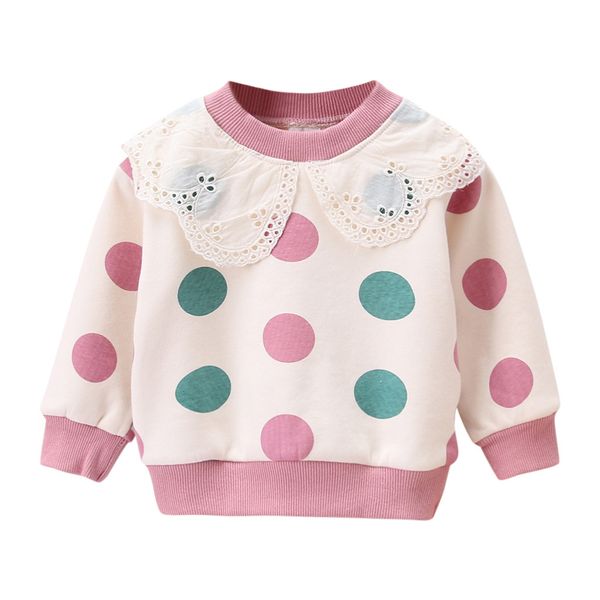 

toddler baby kids girls sweatshirts spring autumn clothes children ruffles dot print pullover t-shirt casual clothes, Black