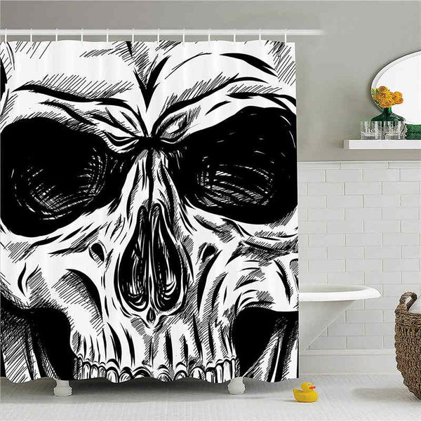 2019 Halloween Shower Curtain Gothic Dead Skull Face Close Up