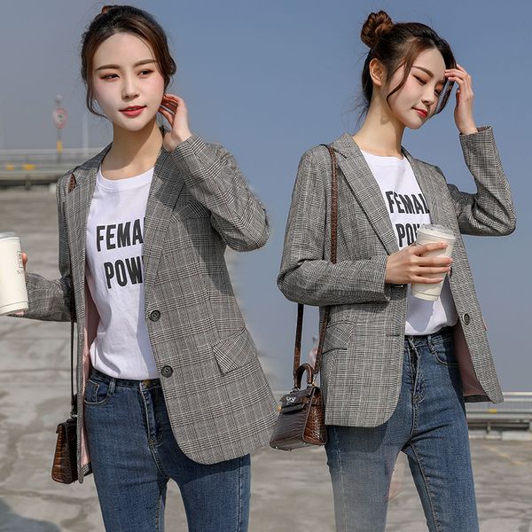 

elegant women's autumn spring lattice chic small suit jacket female short paragraph spring and autumn casual suit high quality, White;black