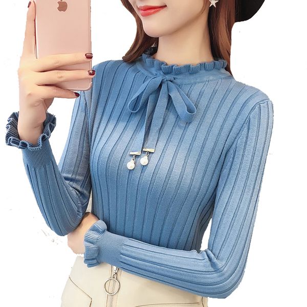 

womens autumn sweater pullovers sweaters winter petal sleeve bead sweater women new slim knitted female long sleeve, White;black