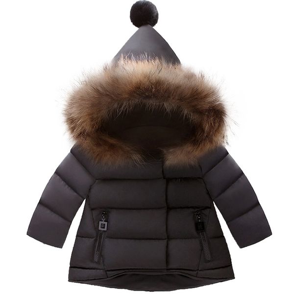 

fashion baby boys girls winter warm fur hooded down coats outerwear 1-5 yrs thick children jacket outerwear boys girls clothes, Blue;gray