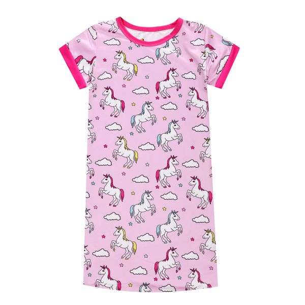 

summer baby girls unicorn night wear children nightgowns short sleeve unicorn nightgown girls unicorn pajamas nightgowns, Blue;red