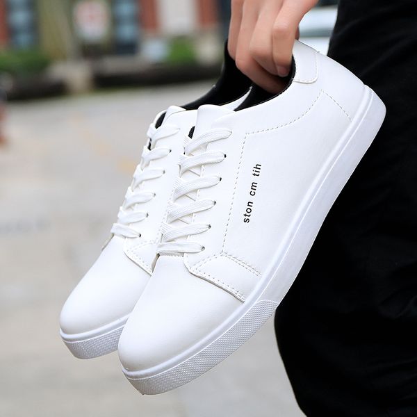 

men sneakers fashion breathble vulcanized shoes pu leather platform lace up casual white tenis feminino zapatos de mujer, Black