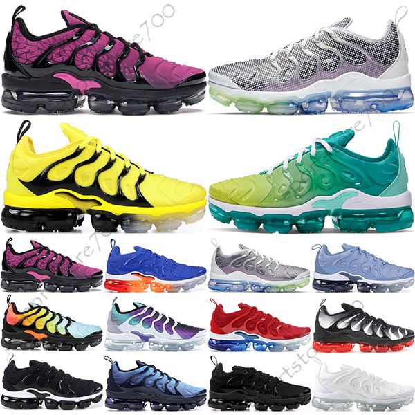 

tn plus geometric active fuchsia black mens women running shoes grid print lemon lime bumblebee game royal trainers sports sneakers 36-45