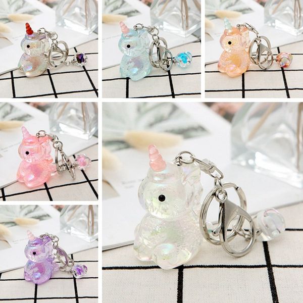 

cute creative unicorn pendants keychain women jewelry acrylic pendant key chain car handbag accessories keyrings, Silver