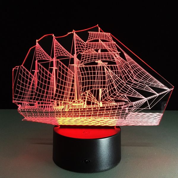 Yeduo Criativo 3D LED Night Light Acrílico Sailing Boat Forma Descoloração Lâmpada