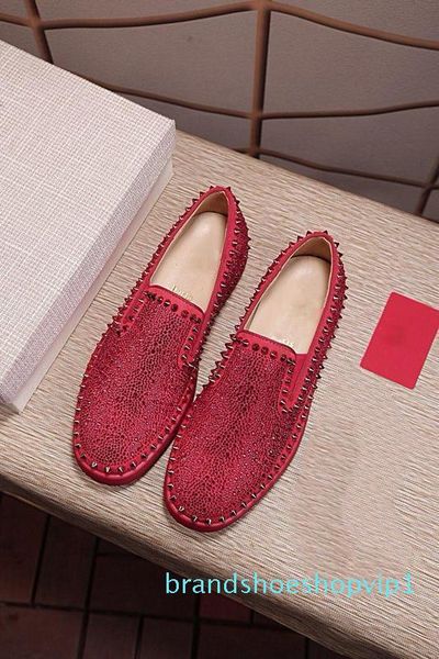 

designer fashion luxury red studded spikes flats shoes for men women glitter party lovers genuine leather casual sneakers 7fsz, Black