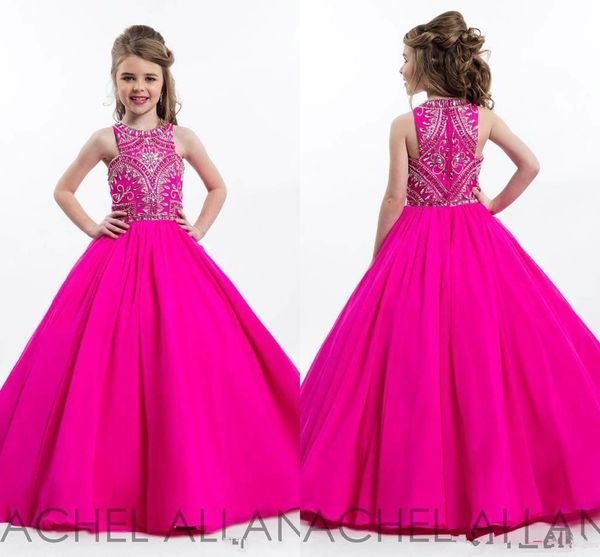 

fuchsia crew neck tulle a line girls' pageant dresses beaded rhinestones ruched floor length formal girls' party dresses bc0187, White;red