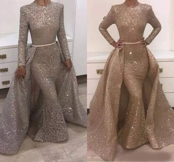

2020 mermaid evening dresses jewel long sleeve unique design evening gowns lace with sequins beads crystals formal evening dresses, Black;red