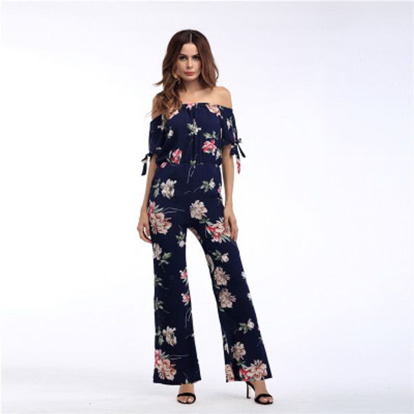 

womens jumpsuits fashion floral printed women rompers 2019 new arrival summer short sleeve womens full length jumpsuits, Black;white