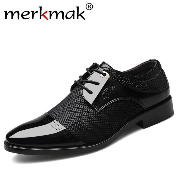 

merkmak business formal leather shoe autumn pointed toe dress shoes british style big size men office footwear for party wedding y200420, Black